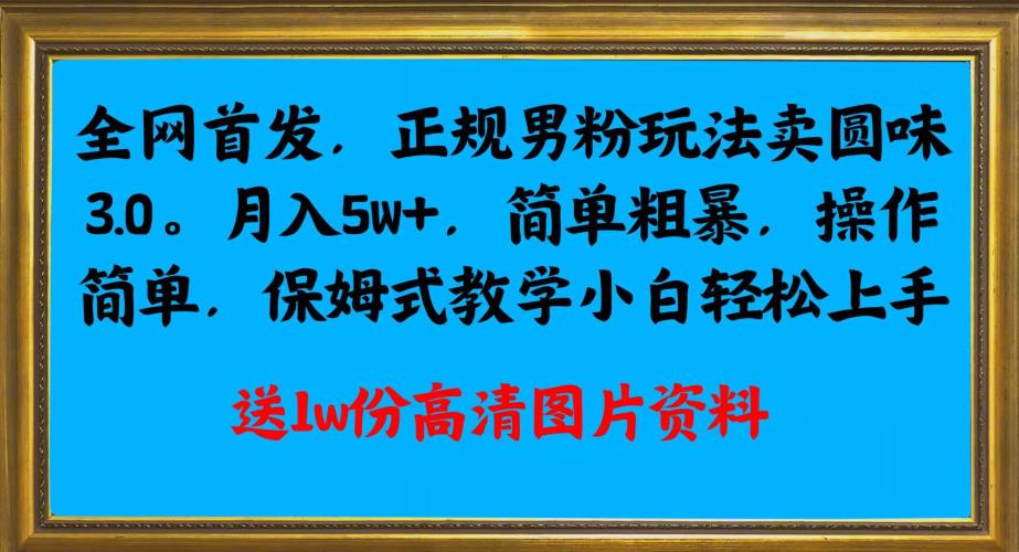 全网首发正规男粉玩法卖圆味3.0，月入5W+，简单粗暴，操作简单，保姆式教学，小白轻松上手网赚项目-副业赚钱-互联网创业-资源整合火火项目